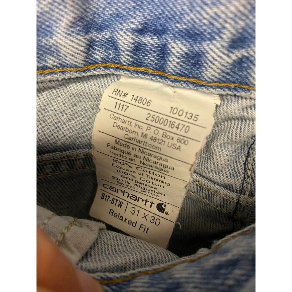 Vintage Carhartt Relaxed Fit 31x30 Light Wash Denim Jeans Mens Workwear